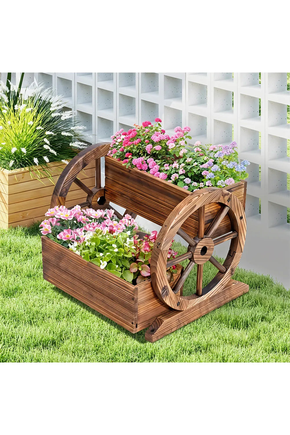 Garten Pflanzenständer mit 2 Ebenen und Rollen – mobiler Pflanzkasten für Balkon und Terrasse