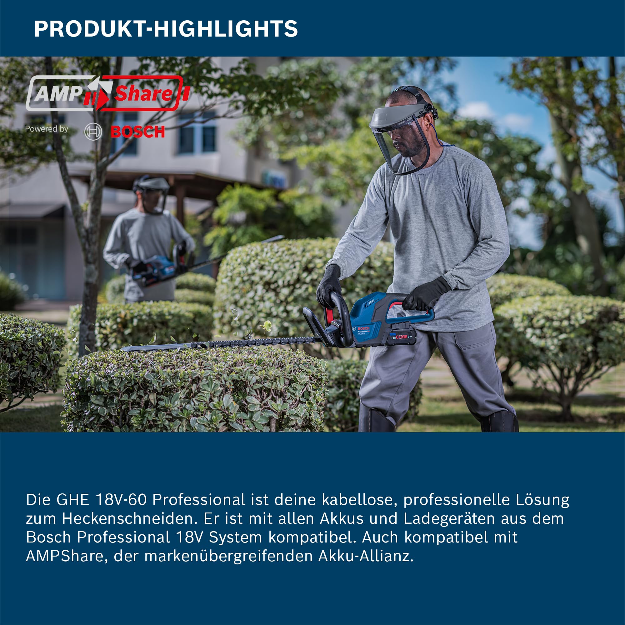 Bosch Professional 18V System Akku-Heckenschere GHE 18V-60 (bürstenloser Motor, Schnittkapazität von 20 mm)